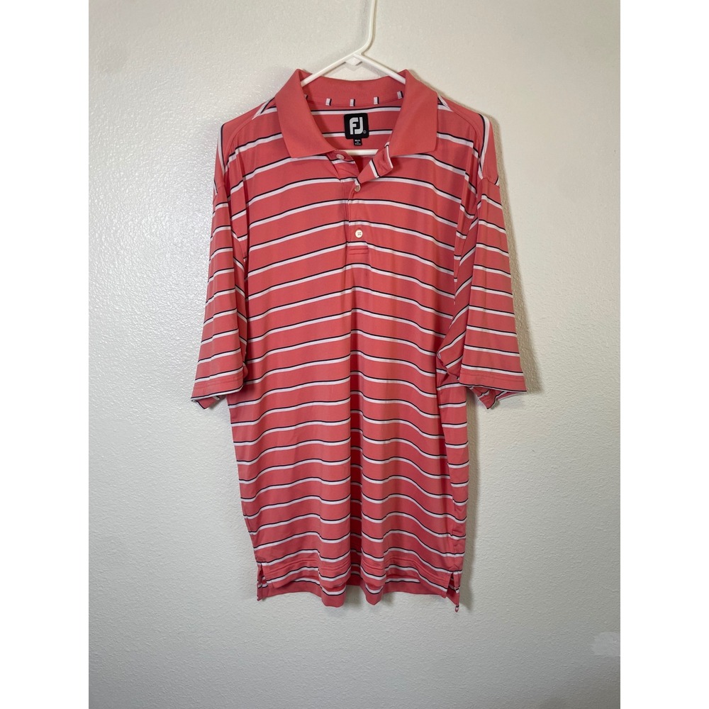FootJoy Polo Shirt Mens XL Coral Pink Excellent Striped ProDry Golf Short Sleeve